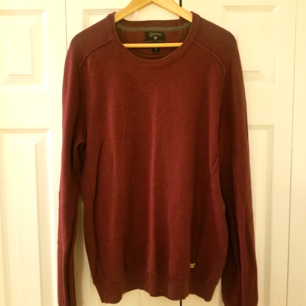 Converse Black Canvas Pullover Long Sleeve Crewneck Polo Sweat Shirt Size Large